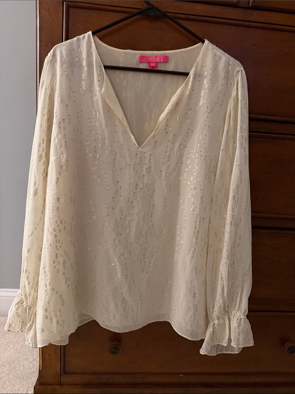 Lilly Pulitzer Ivory V-Neck Metallic Dot Blouse